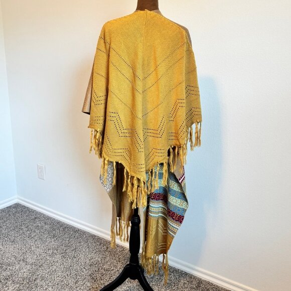 Easel One Size Boho Poncho Sweater Cardigan. - Picture 3 of 8